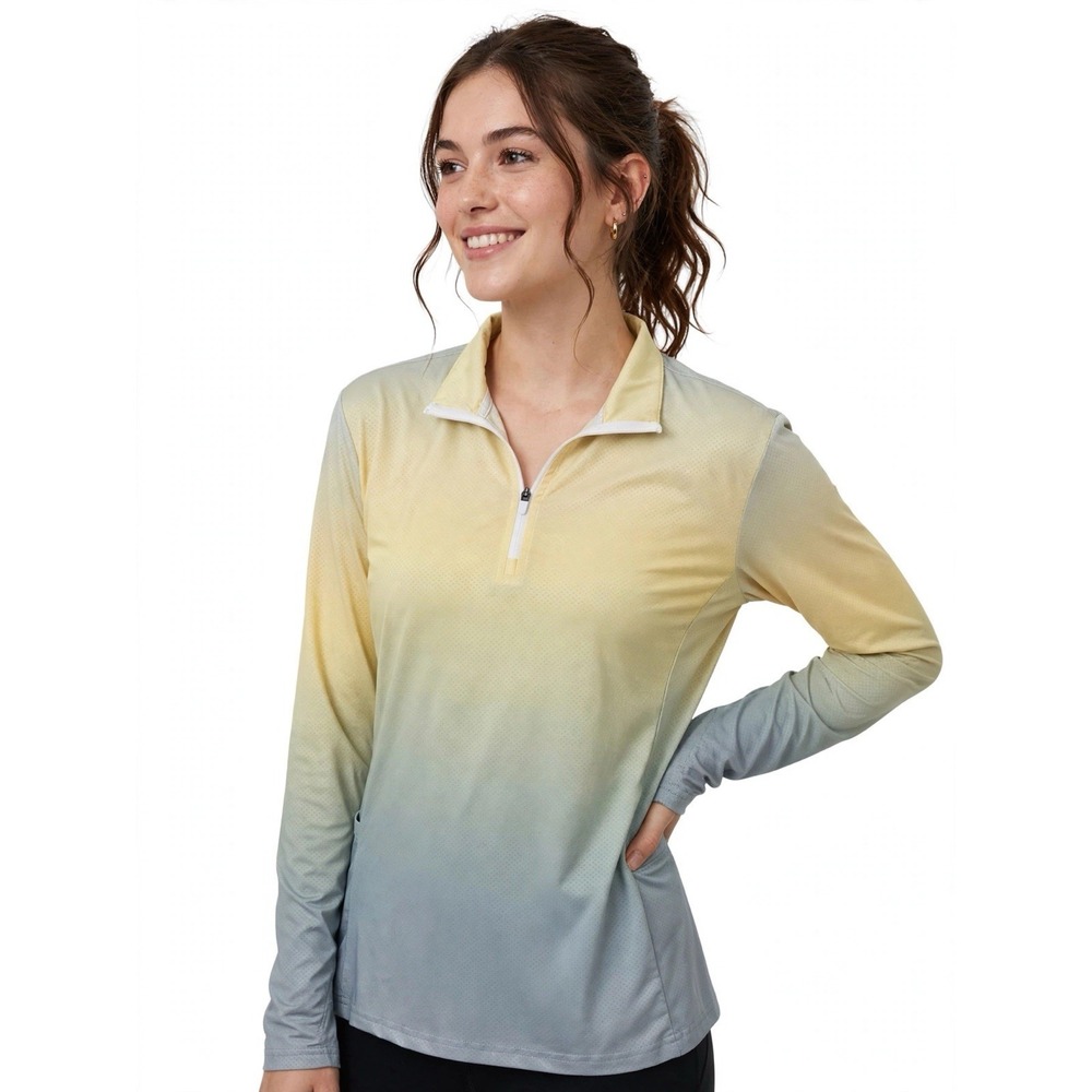 Libin Top Large Yellow Gray Long Sleeve Athletic Activewear Outdoor